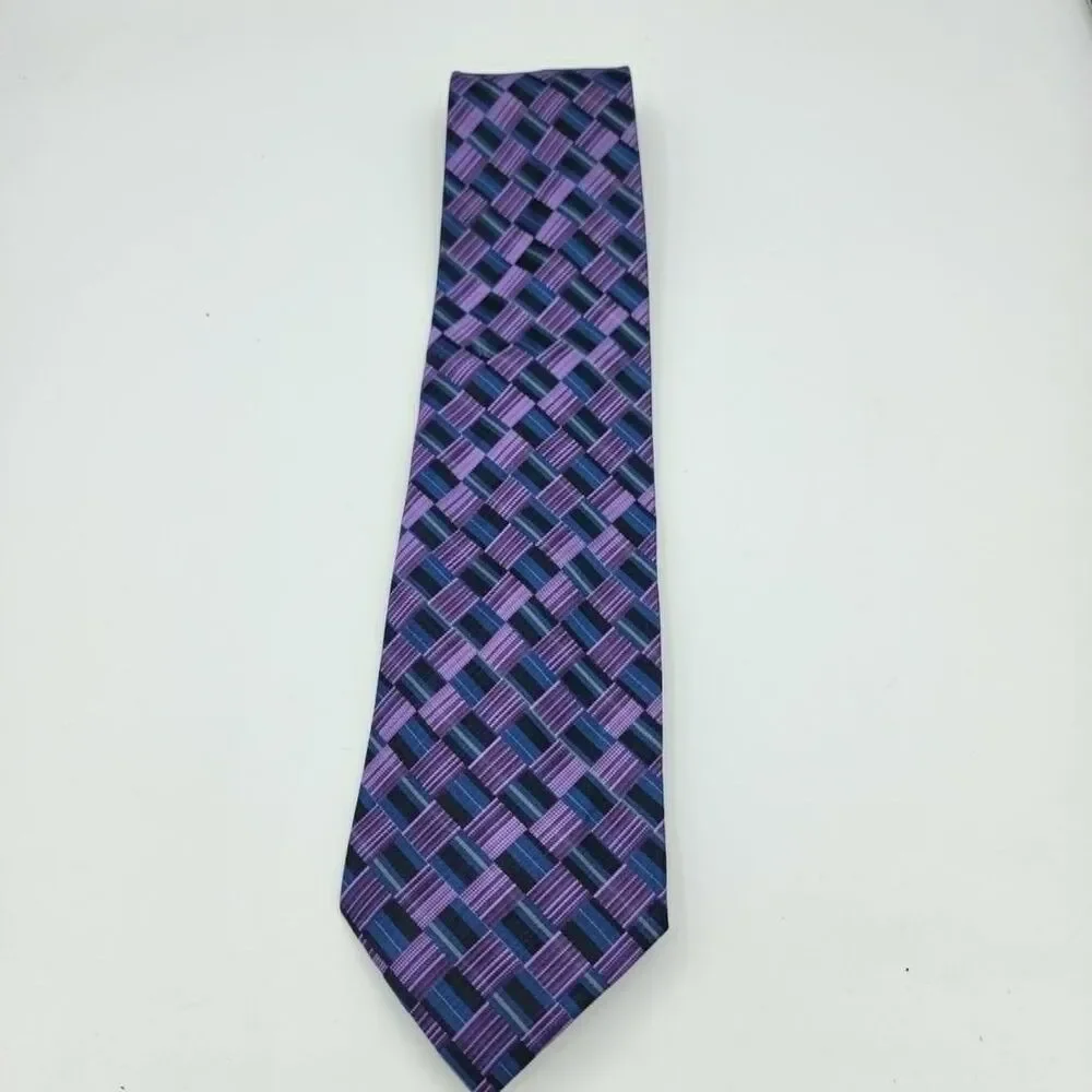 Matrix Purple, Blue Geometric Silk Necktie Men's Geometric size 59 x 4